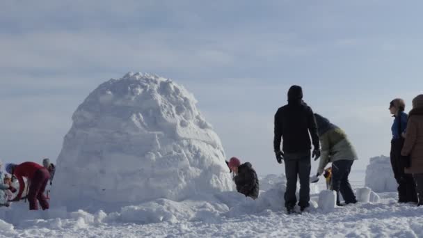 Novosibirsk Russia Siberia February 2020 Annual Holiday Eskimo City Participants — Stock Video