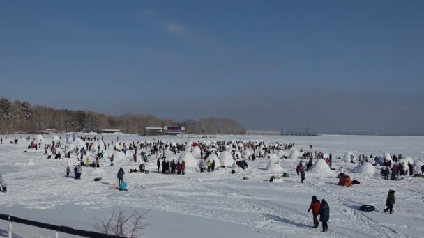 Novosibirsk Rusya Sibirya Şubat 2020 Yıllık Tatil Eskimo Şehri Katılımcılar — Stok video