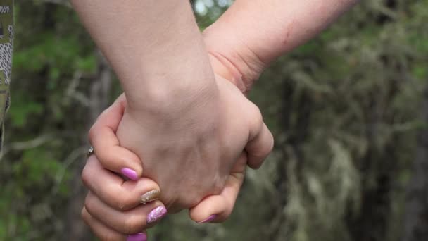 Uniseksueel Vriendinnen Vrouwen Die Elkaars Hand Vasthouden Sluiten — Stockvideo