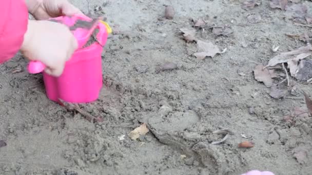 Дитина Руки Дитини Грає Іграшками Піску Крупним Планом — стокове відео
