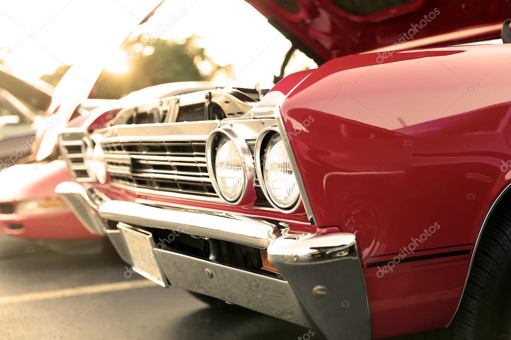 classic retro  vintage red car. Auto show