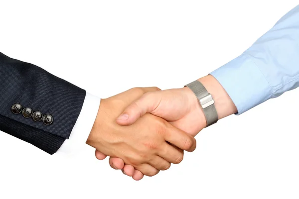 Des gens d'affaires prospères serrant la main sur un fond blanc — Photo