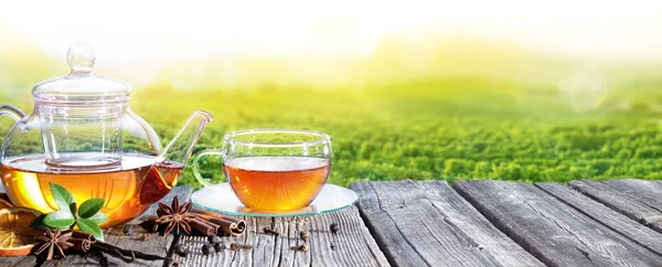 Tea Time With Plantation Of Tea Background