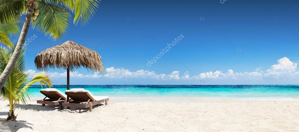 Chairs And Umbrella In Tropical Beach - Seascape Banner