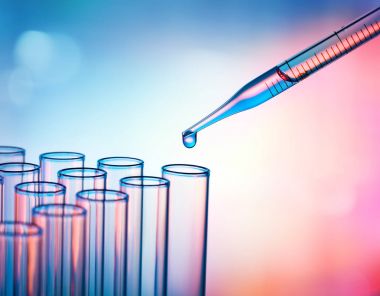 Bir örnek bir Test tüpüne - Closeup bırakarak pipet