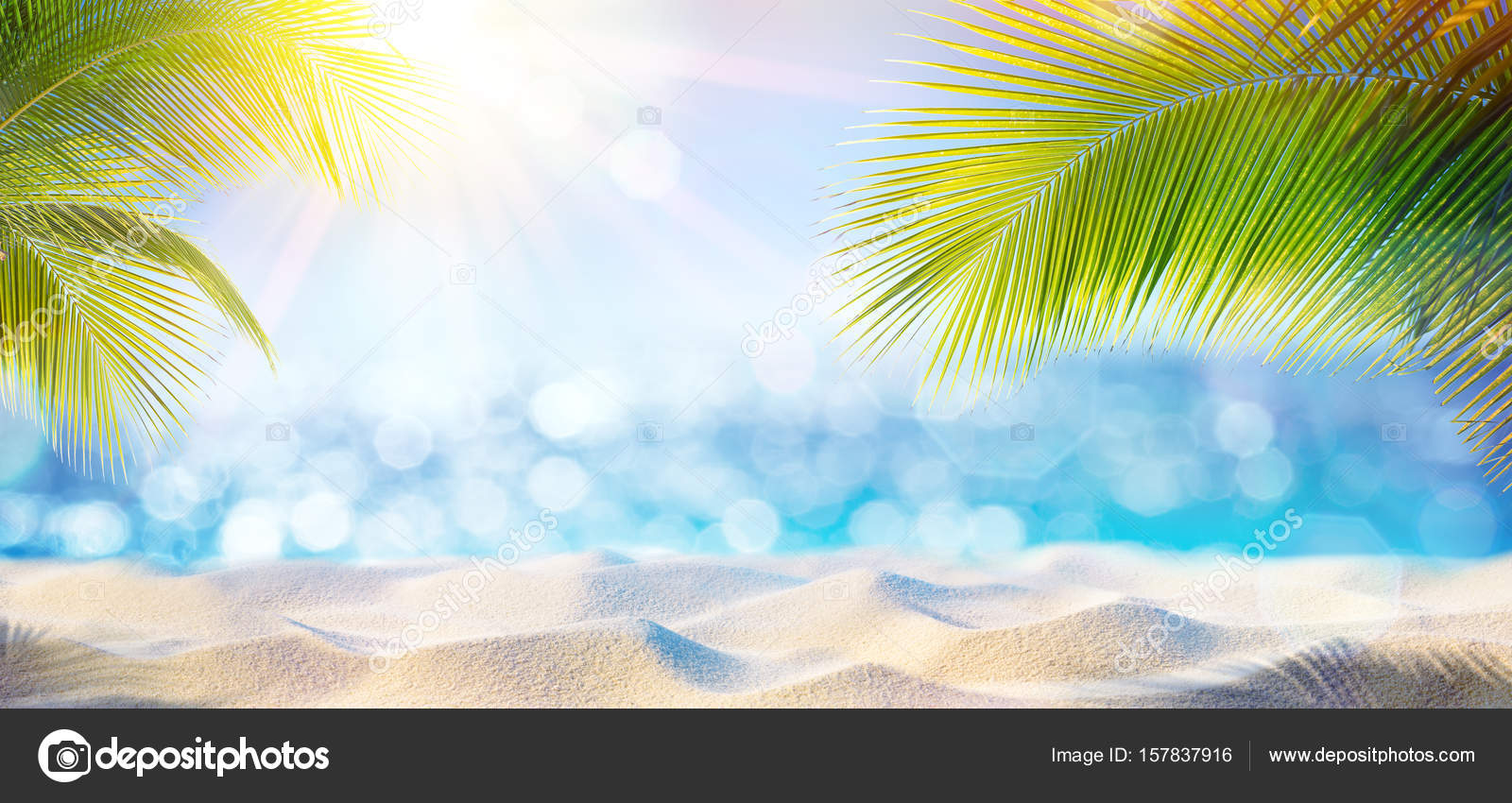 Abstract Beach Background Sunny Sand And Shiny Sea At Shadows Of