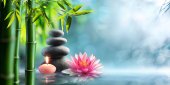 Spa - přírodní alternativní terapie, masážní kameny a leknín ve vodě
