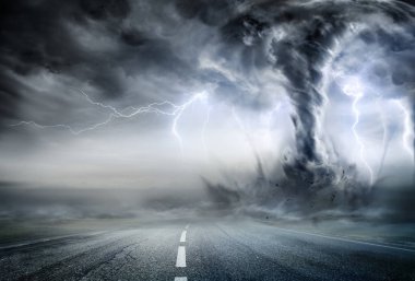 Powerful Tornado On Road In Stormy Landscape clipart