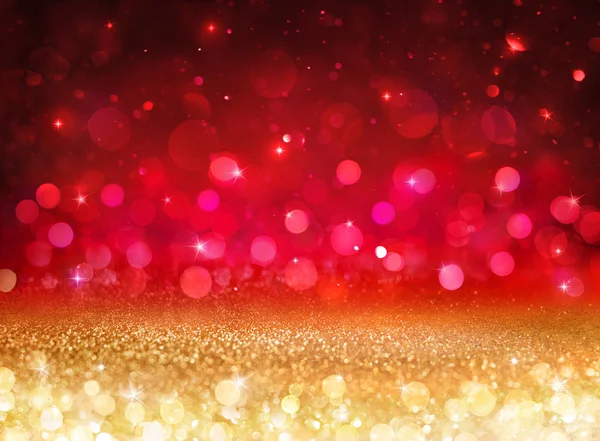 Bokeh-Hintergrund - Glitzereffekt mit goldenen und roten Lichtern — Stockfoto