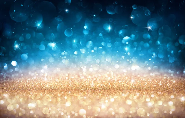 Glittering Effect With Golden And Blue Bokeh — Stock Photo, Image