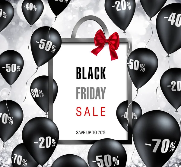 Černý pátek - vak tvar v černé balónky — Stock fotografie