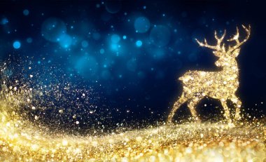 Noel - soyut gecede altın Ren geyiği