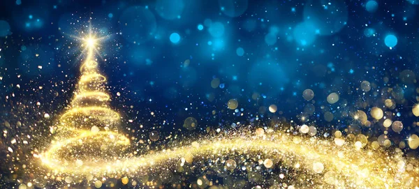 Золота різдвяна ялинка в абстрактну ніч — стокове фото