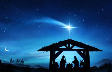 Nativity Scene With The Holy Family In Stable clipart