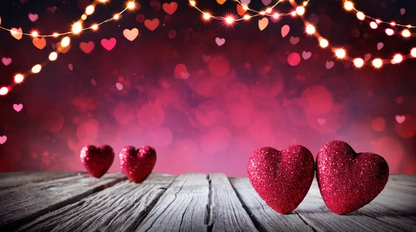 Valentines Card Twee Harten Tafel — Stockfoto