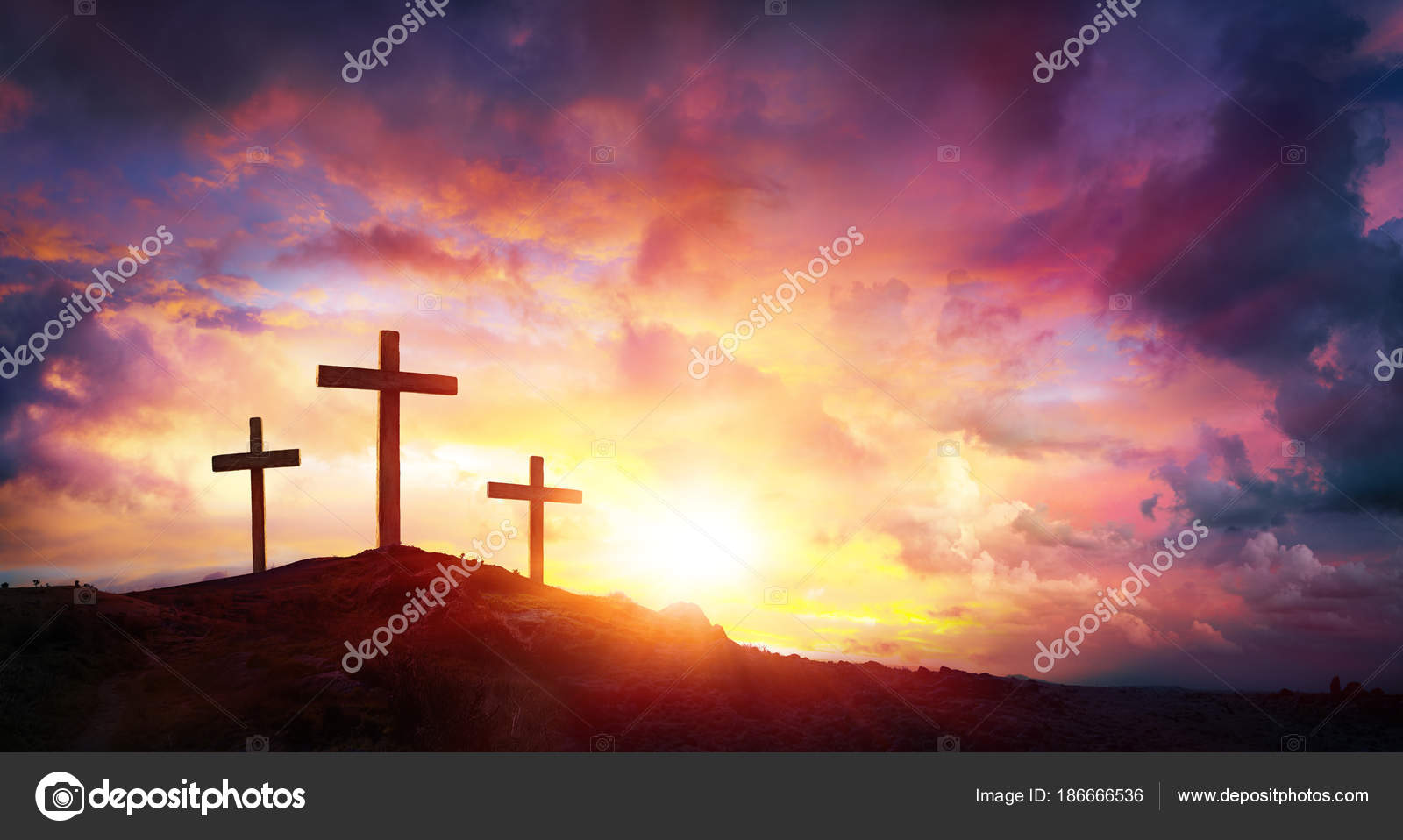 Crucifixion Jesus Christ Sunrise Three Crosses Hill Stock Photo by ...