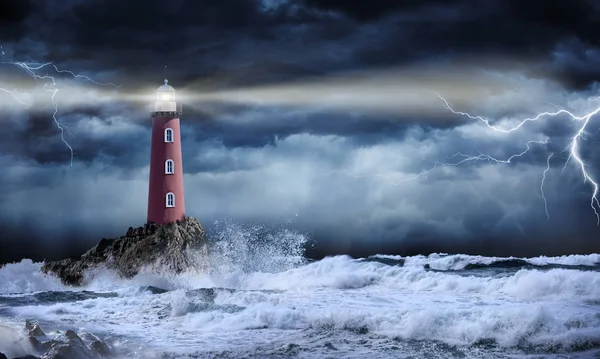 Vuurtoren Stormachtige Landschap Leider Visie Concept — Stockfoto