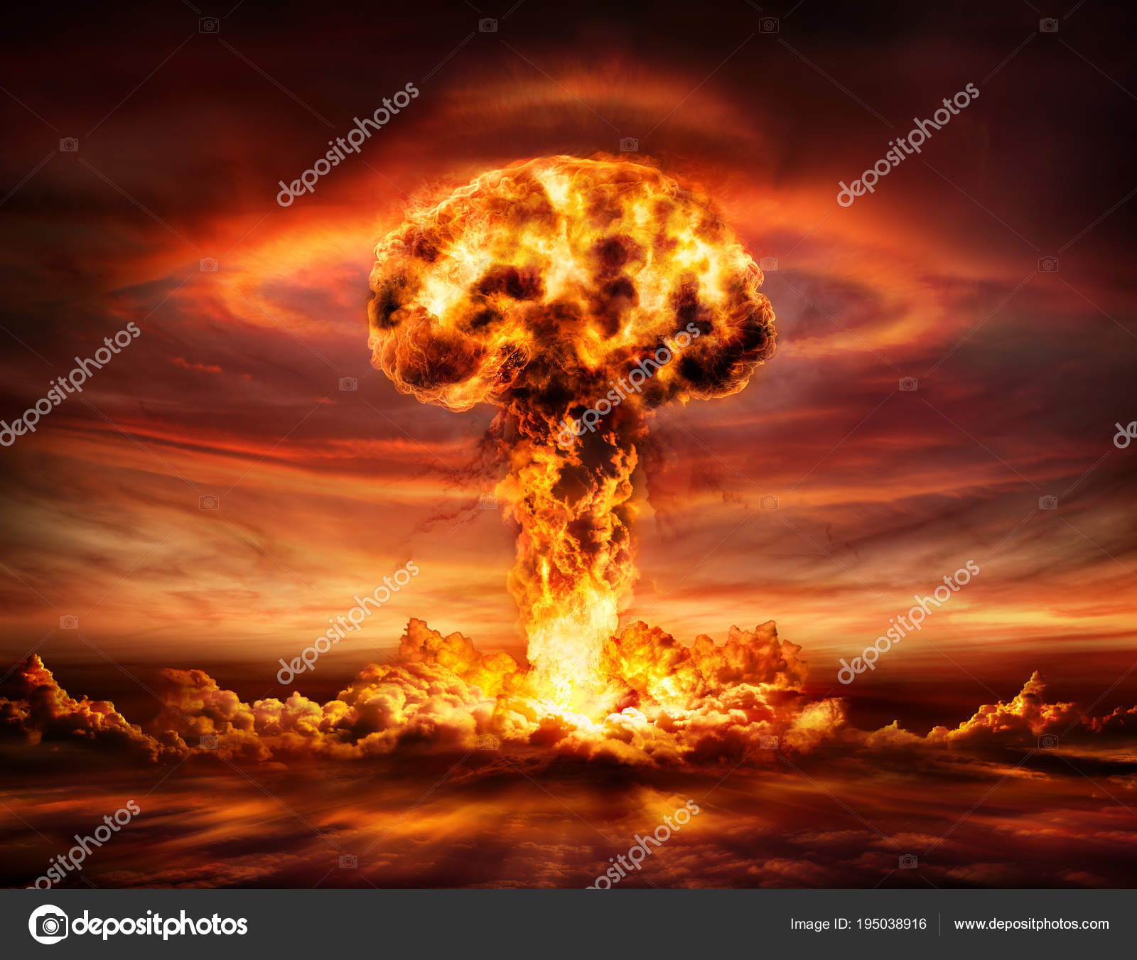 Explosão Bomba Nuclear Nuvem Cogumelos — Fotografia de stock © rfphoto  #195038916, image size:1600x1351