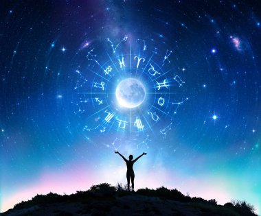Woman Consulting The Stars - Zodiac Signs In The Sky clipart