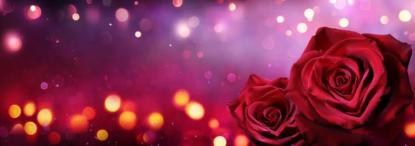 ライト付きハート型のカップル赤いバラ — ストック写真