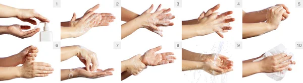 Krok Kroku Prawidłowa Procedura Mycia Rąk — Zdjęcie stockowe