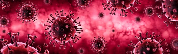 Covid Coronavirus Red Background Вірологічна Концепція Rendering — стокове фото