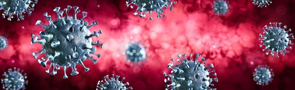 赤の背景を持つコロナウイルス ウイルス学的概念 Rending — ストック写真