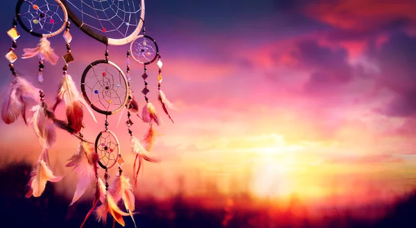 Dreamcatcher Talisman Indien Coucher Soleil — Photo