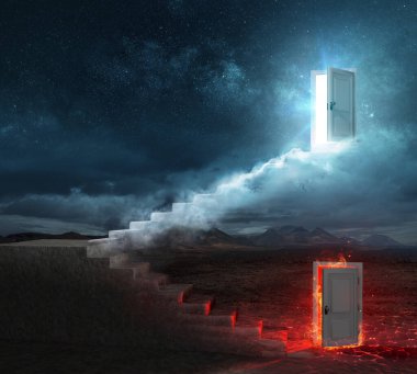 Cennet ve Cehennem Merdivenleri - 3D İllüstrasyon İçerir
