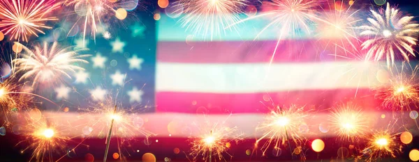 Usa Celebration Sparklers Fireworks Blurred American Flag Vintage Background — 스톡 사진