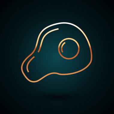 Altın çizgili çırpılmış yumurta simgesi koyu mavi arka planda izole edilmiş. Ev yemeği, sahanda yumurta, sağlıklı kahvaltı, omlet ikonu. Vektör İllüstrasyonu