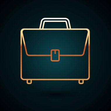 Altın çizgili evrak çantası simgesi koyu mavi arkaplanda izole edildi. İş ilanı. İş portföyü. Vektör İllüstrasyonu