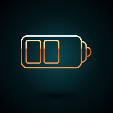 Altın çizgili Batarya şarj seviyesi göstergesi simgesi koyu mavi arkaplanda izole edildi. Vektör İllüstrasyonu