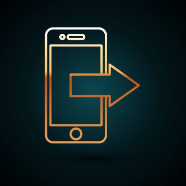 Altın çizgili akıllı telefon, cep telefonu simgesi koyu mavi arka planda izole edilmiş. Vektör İllüstrasyonu