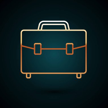 Altın çizgili evrak çantası simgesi koyu mavi arkaplanda izole edildi. İş ilanı. İş portföyü. Vektör İllüstrasyonu