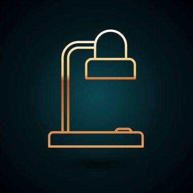 Altın çizgili masa lambası simgesi koyu mavi arkaplanda izole edildi. Ofis lambası. Vektör İllüstrasyonu