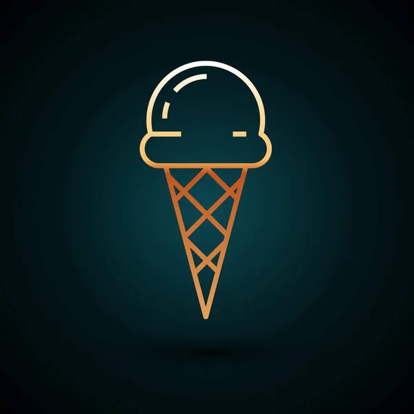 Gold line Ice cream in waffle cone icon isolated on dark blue background. Sweet symbol. Vector Illustration — Stock Vector