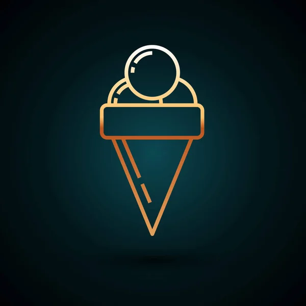 Ligne d'or Crème glacée en cône de gaufre icône isolée sur fond bleu foncé. Doux symbole. Illustration vectorielle — Image vectorielle