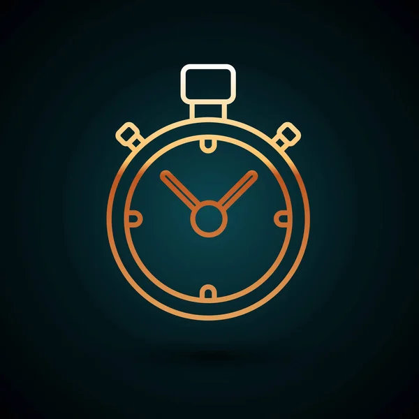 Arany vonal Stopwatch ikon elszigetelt sötétkék háttérrel. Időzítő jel. Kronométer jel. Vektorillusztráció — Stock Vector