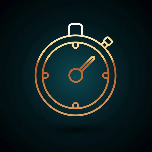 Gold line Stopwatch icon isolated on dark blue background. Time timer sign. Chronometer sign. Vector Illustration — ストックベクタ