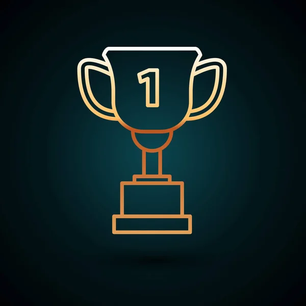 Золота лінія Нагорода Кубок значок ізольовані на темно-синьому фоні. Символ трофею переможця. Чемпіонат або трофей змагань. Знак спортивних досягнень. Векторна ілюстрація — стоковий вектор