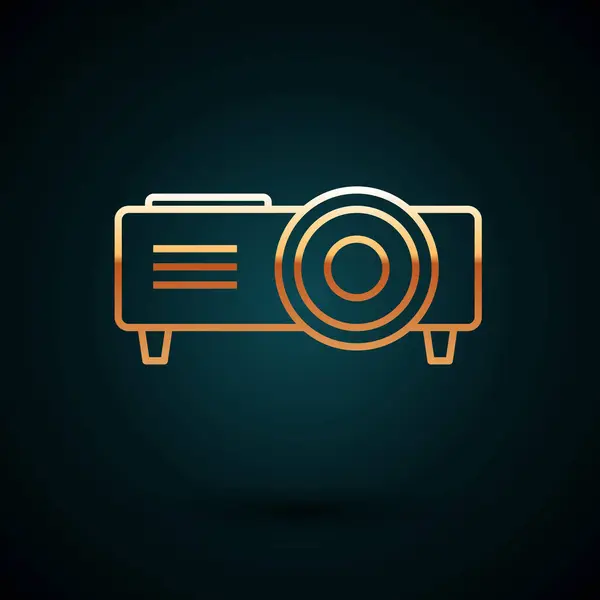 Ligne d'or Présentation, film, film, projecteur multimédia icône isolée sur fond bleu foncé. Illustration vectorielle — Image vectorielle