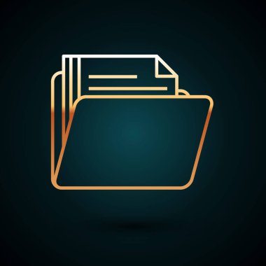 Koyu mavi arkaplanda altın satır dosya simgesi izole edildi. Muhasebe klasörü sembolü. Muhasebe yönetimi. Vektör İllüstrasyonu