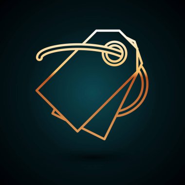 Altın çizgi Blank etiketi şablon fiyat etiketi simgesi koyu mavi arka planda izole. Boş alışveriş indirimi etiketi. Şablon indirimli afiş. Vektör İllüstrasyonu