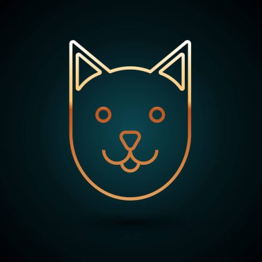 Koyu mavi arka planda altın çizgi kedi simgesi izole edildi. Vektör İllüstrasyonu