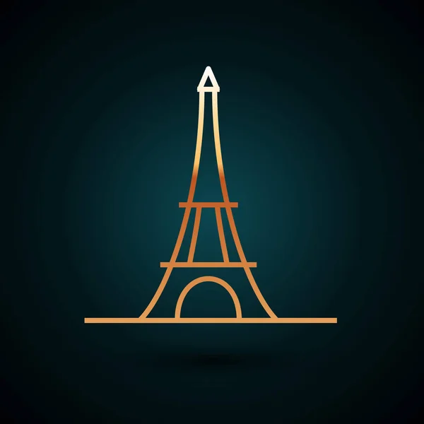 Ícone Torre Eiffel linha de ouro isolado no fundo azul escuro. França Paris símbolo de referência. Ilustração vetorial — Vetor de Stock
