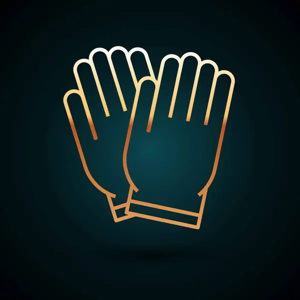 Goldene Linie Gartenhandschuhe Symbol isoliert auf dunkelblauem Hintergrund. Gummihandschuhe unterschreiben. Handschutz für die Landwirtschaft, Handschuhe Sicherheit. Vektorillustration — Stockvektor