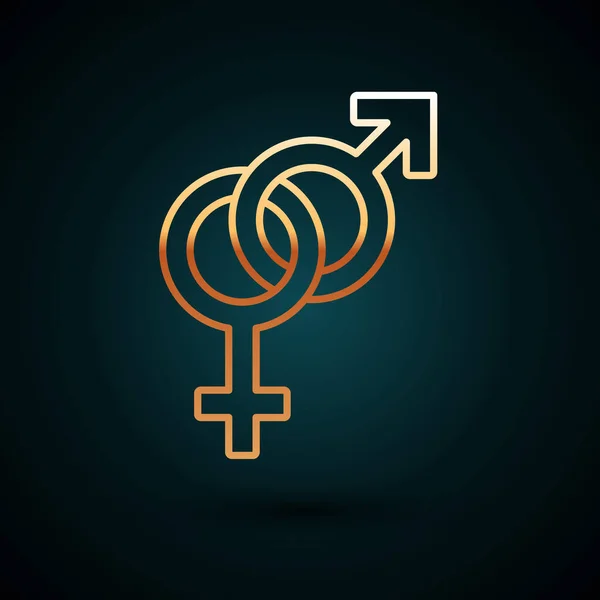 Золота лінія Гендерна іконка ізольована на темно-синьому фоні. Символи чоловіків і жінок. Секс-символ. Векторна ілюстрація — стоковий вектор