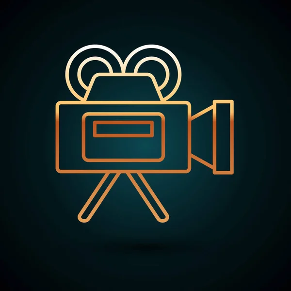 Gold line Cinéma icône de caméra isolé sur fond bleu foncé. Caméra vidéo. Panneau de film. Projecteur de film. Illustration vectorielle — Image vectorielle