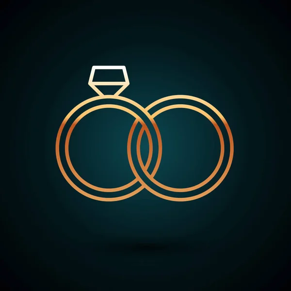 Guld linje Bröllop ringar ikon isolerad på mörkblå bakgrund. Brud- och brudgummens smyckesskylt. Äktenskapsikonen. Diamantringsikon. Vektor Illustration — Stock vektor